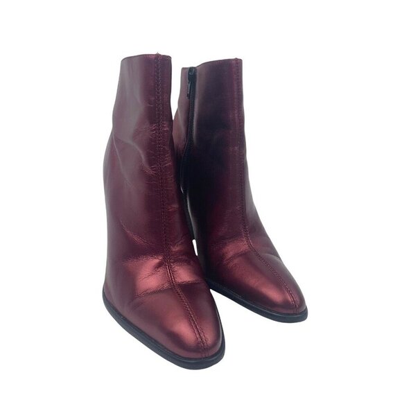 Vintage BAKERS Leather Metallic Maroon Red high Ladies Ankle Boots Size 5.5B 90s - Picture 2 of 9